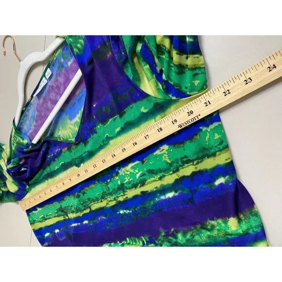 Susan Graver Women Top size Large Liquid knit V-Neck Watercolor 3/4 Sleeve Artsy - Picture 5 of 12